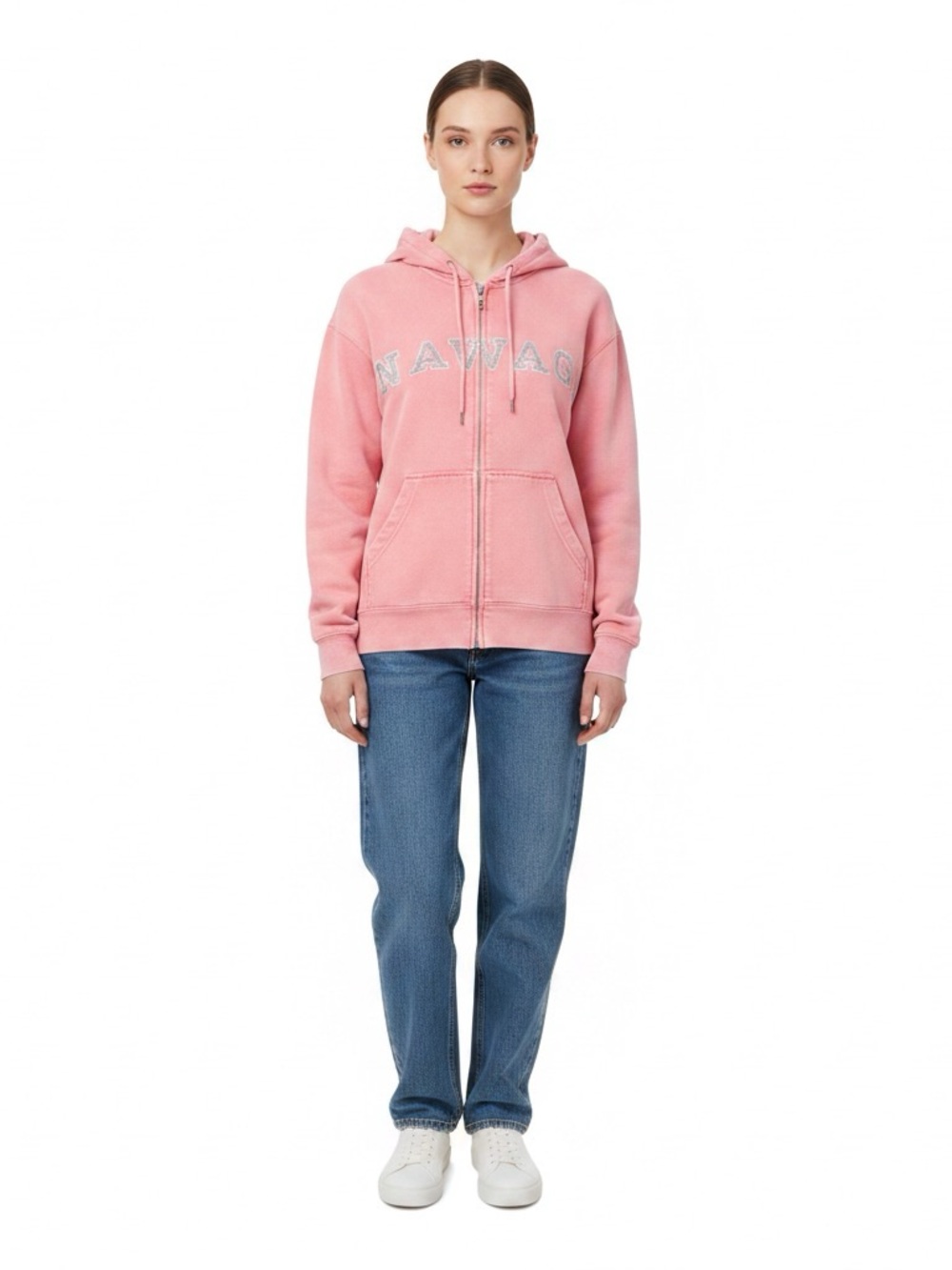 Baba Women's Pink Full-Zip Hoodie with Hood and Front Pockets